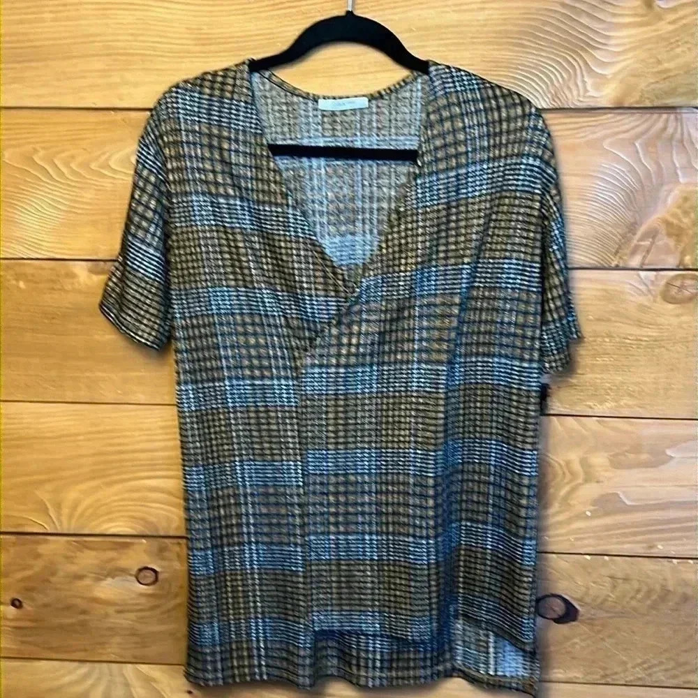 Zara Woman Womens Md short sleeve blouse gold black soft party business casual‎